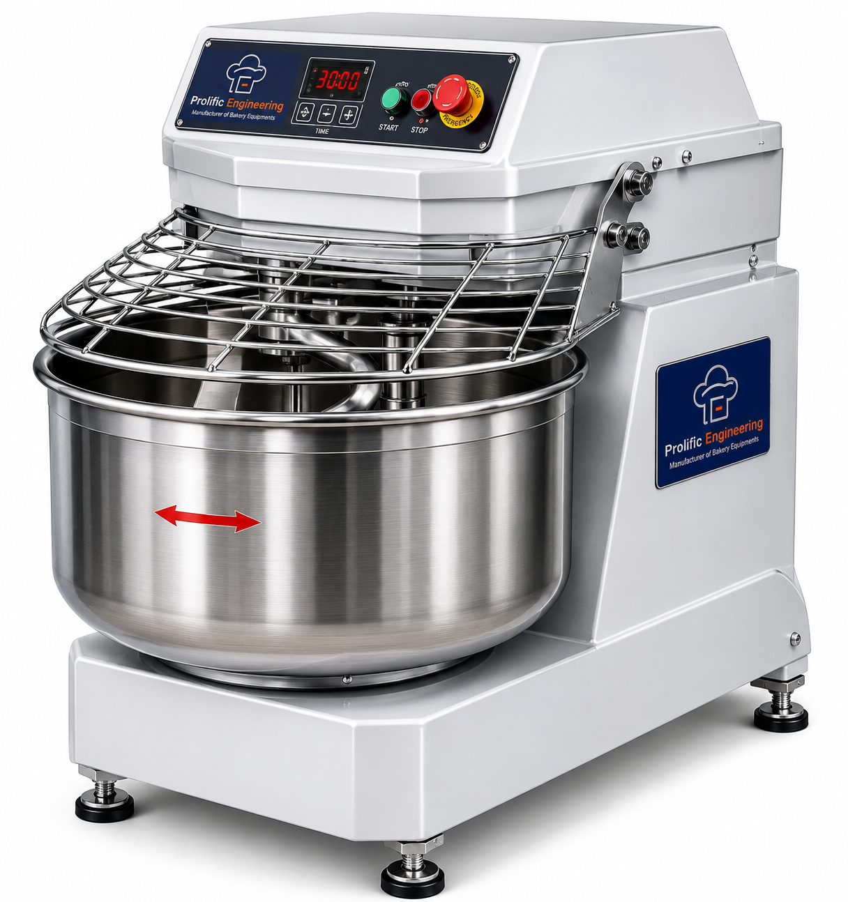 Commercial spiral mixer for dough